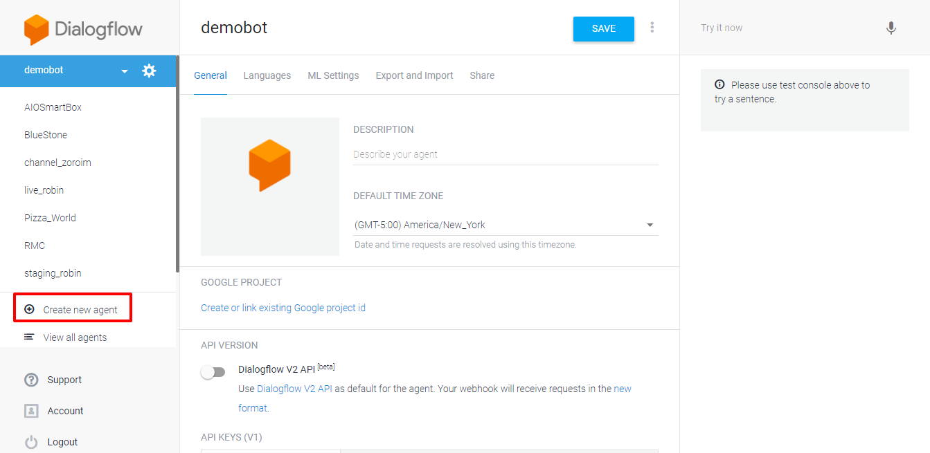 floatbot with Google dialogflow account